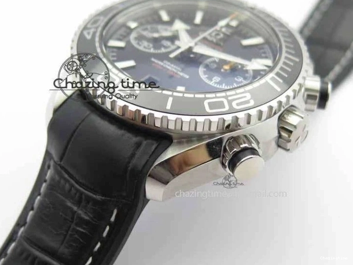 0217 Tailored Planet Ocean Master Chronometer SS OM 1:1 Best Edition Black Dial On Leather Strap A 8173